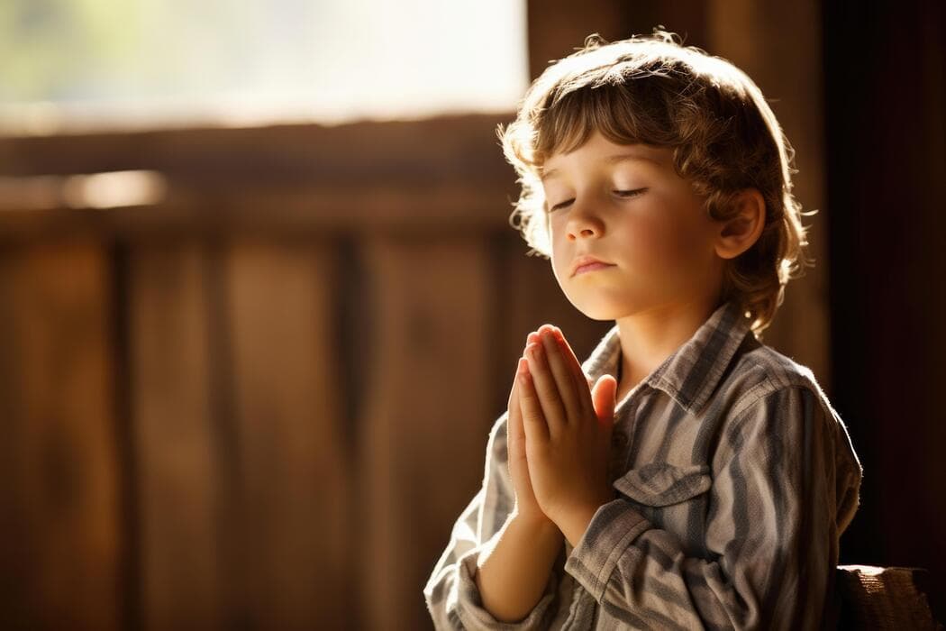 Niño en oración con las manos juntas